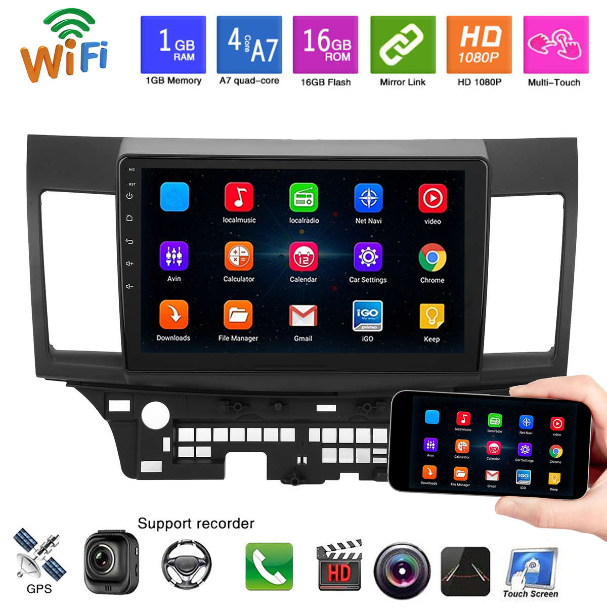 10.1in Car Radio Stereo GPS 1+16GB MP5 Player Navigation System Part For Lancer
