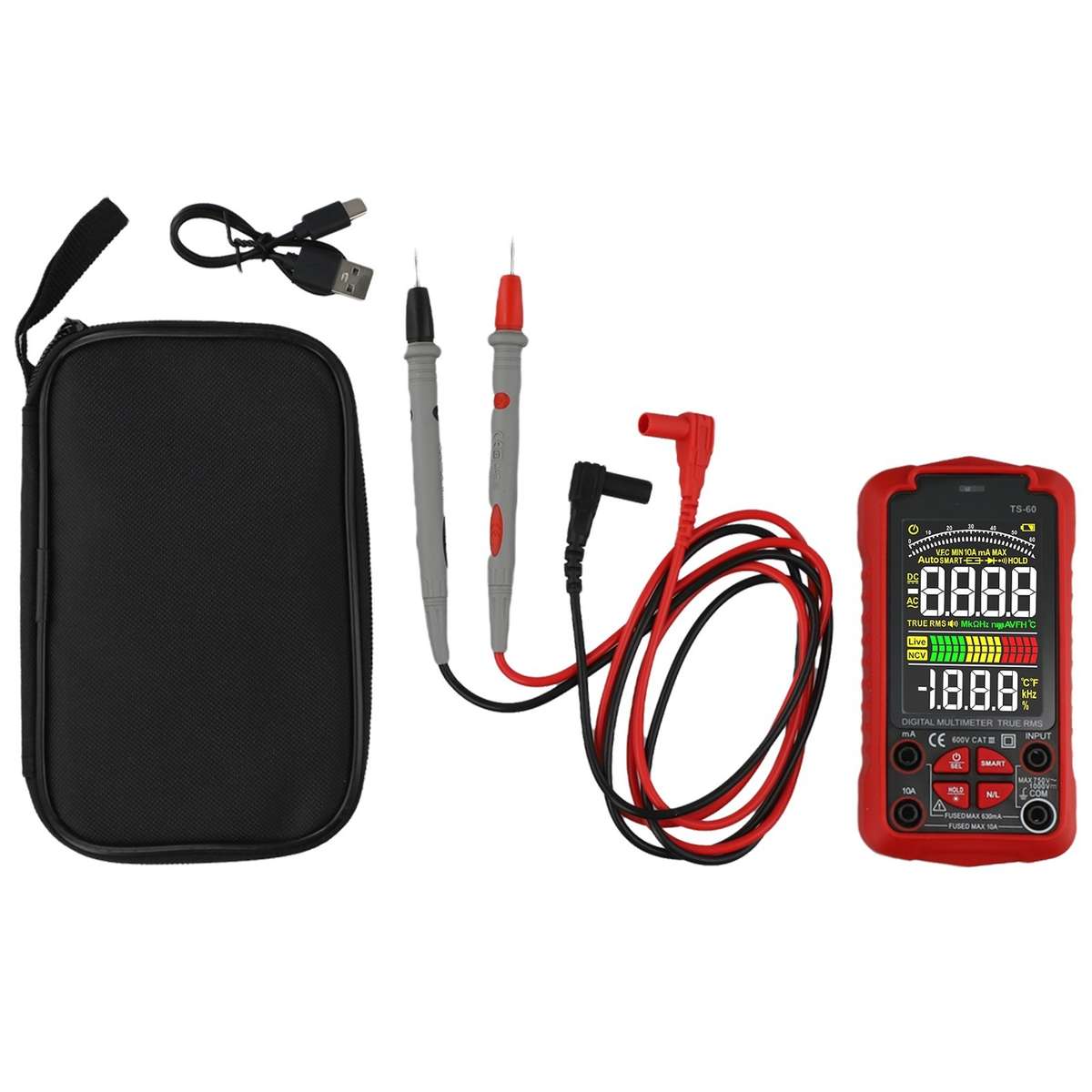 Smart Digital Multimeter USB Rechargeable TRMS 6000 Counts ACDC-Voltmeter