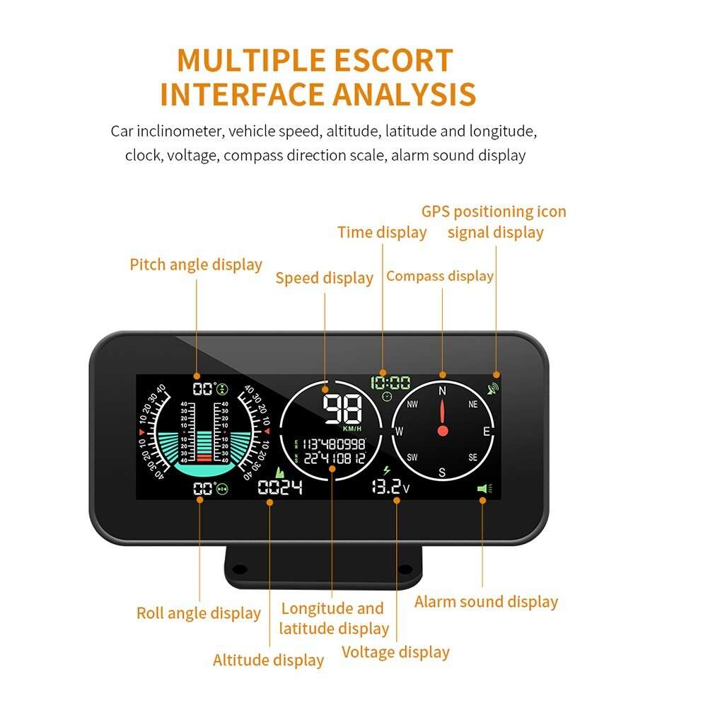 Car SUV Digital GPS Speedometer HUD Gauge Inclinometer for COMPASS Slope Meter