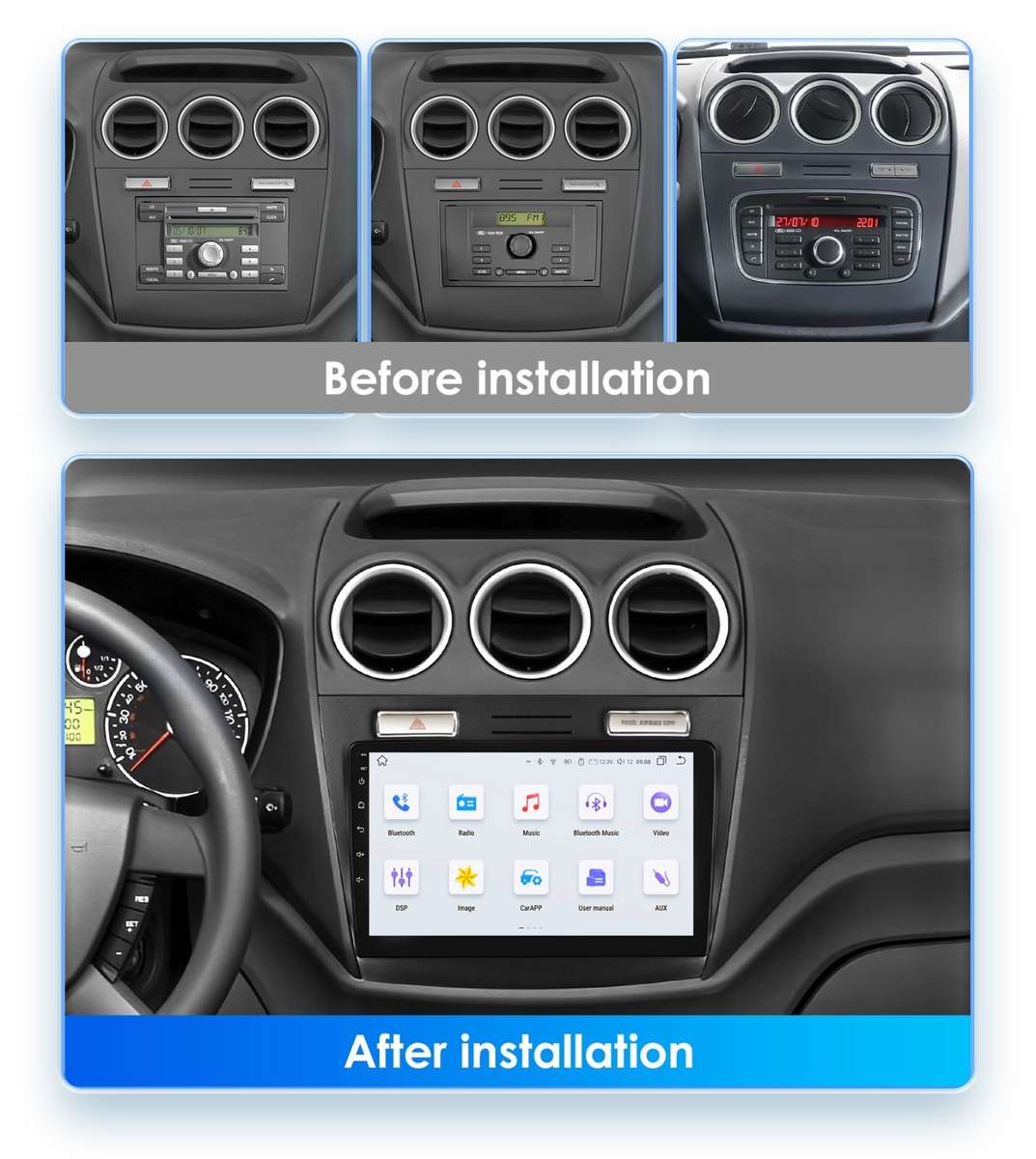 Car Stereo 8Core Android 13 Carplay Radio For Ford Transit Tourneo Connect 10-14