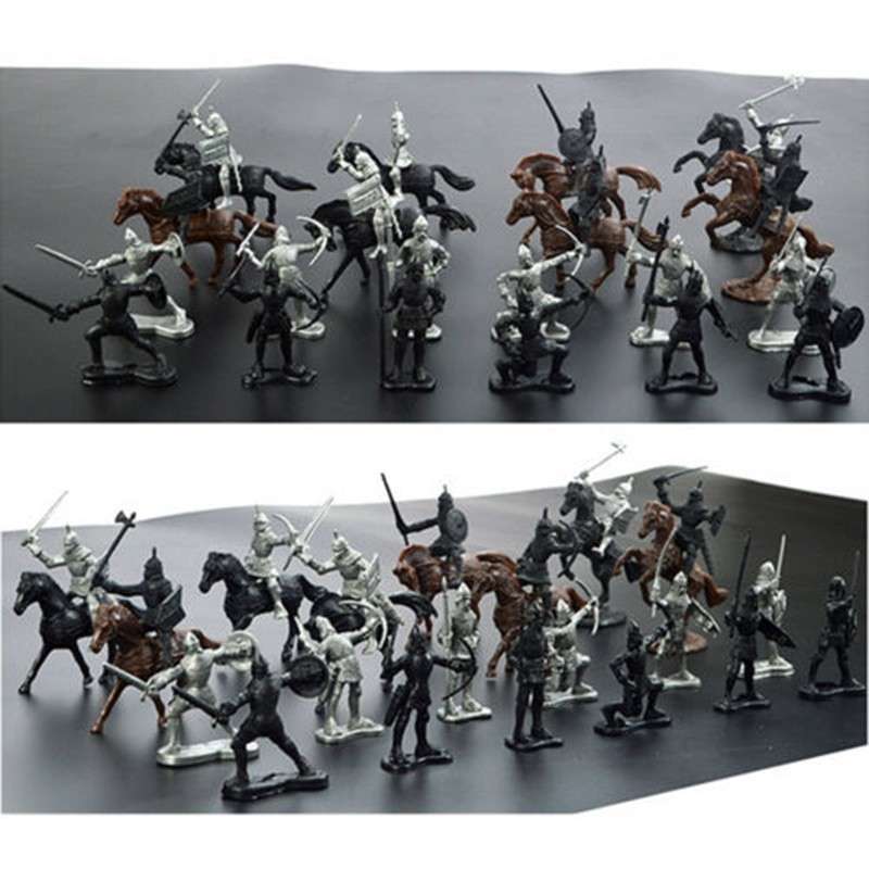 28pcs/set Medieval Knights Soldiers Cavalry Horses Warriors Figure Model Toy