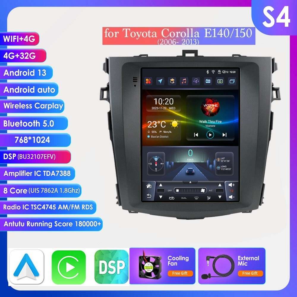 CarPlay 9.7" For Toyota Corolla E140 E150 2006-2013 Android 13 Car GPS Radio DSP