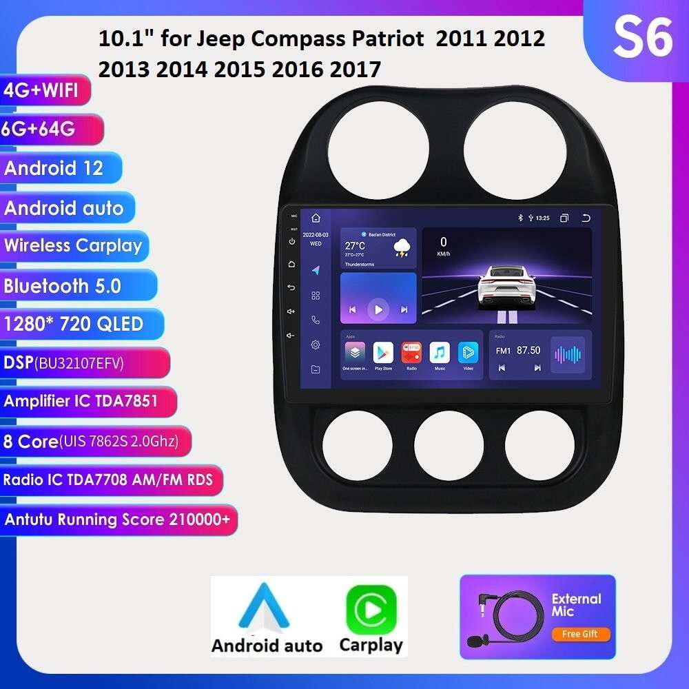 6+64GB Android 12 7" CarPlay Radio Stereo GPS For Jeep Compass Patriot 2011-2017