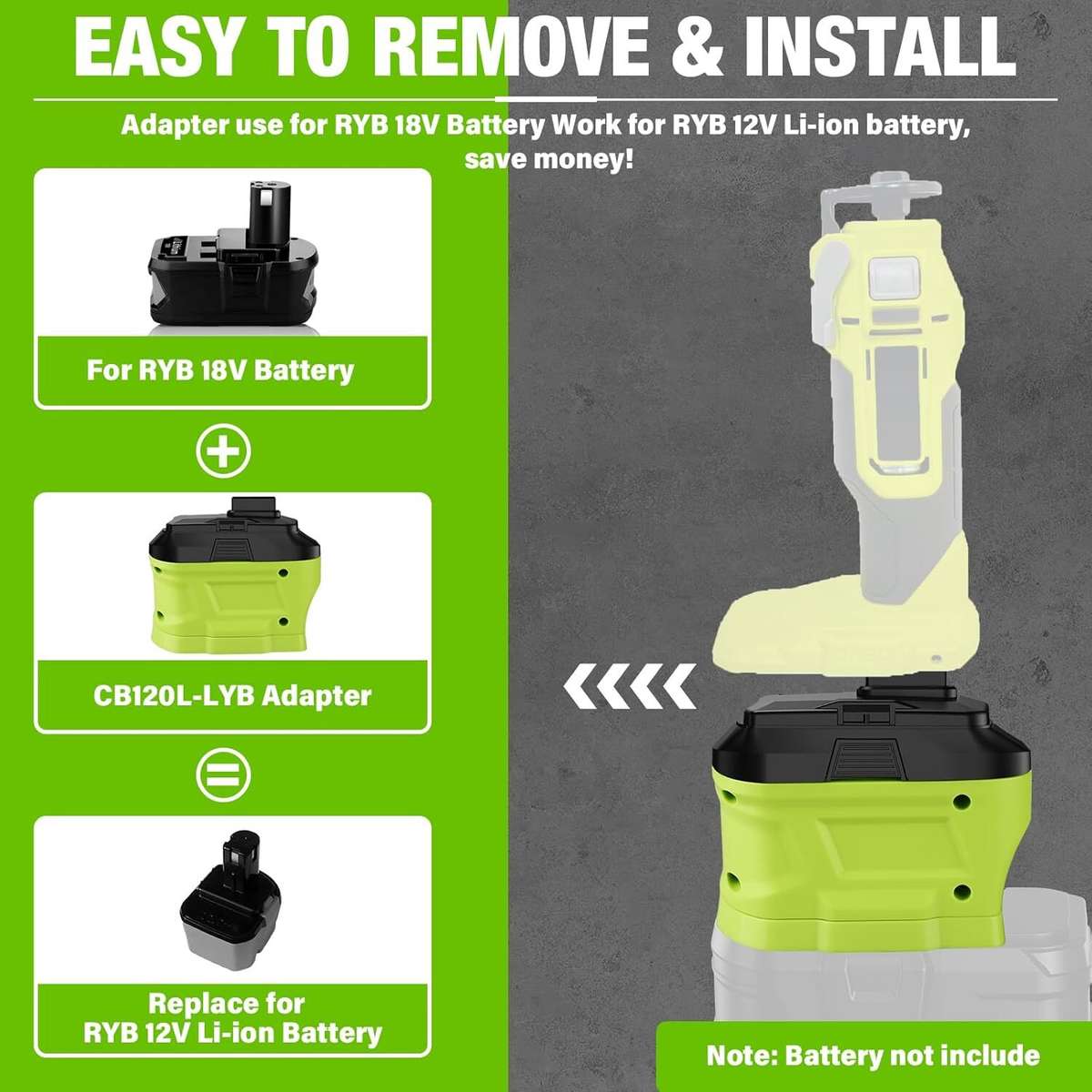 Battery Adapter for Ryobi 18V Li-ion Battery Convert to for Ryobi 12V Power tool