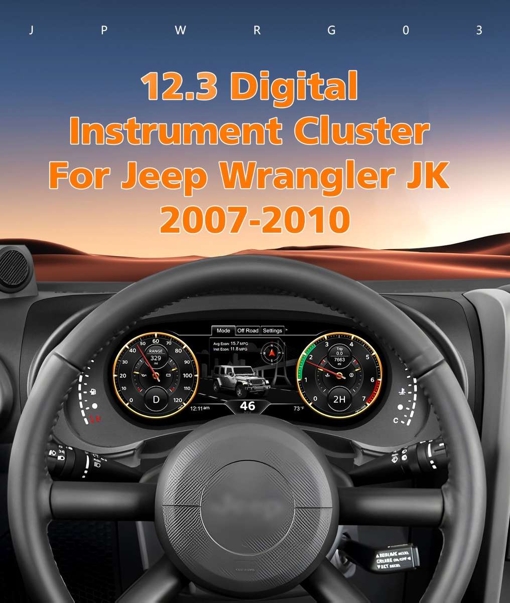 12.3" For Jeep Wrangler 2007-2010 Car LCD Digital Cluster Dashboard Speedometer