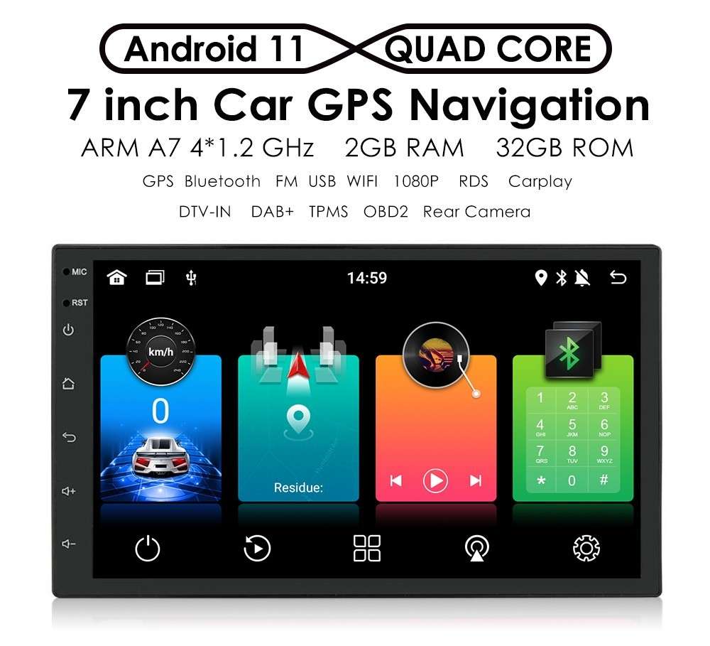 2+32GB Double 2Din 7" Android 11 CarPlay Stereo Radio GPS Navi Touch Screen WiFi