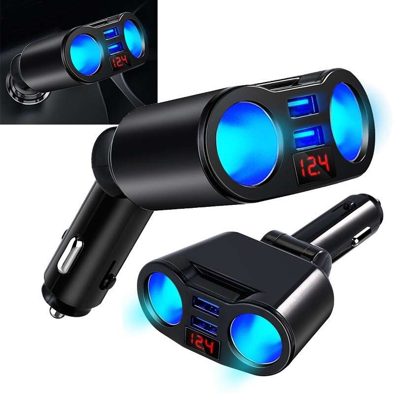 Car Charger,USB Car Charger Digital Voltmeter Cigarette Lighter Socket Splitter