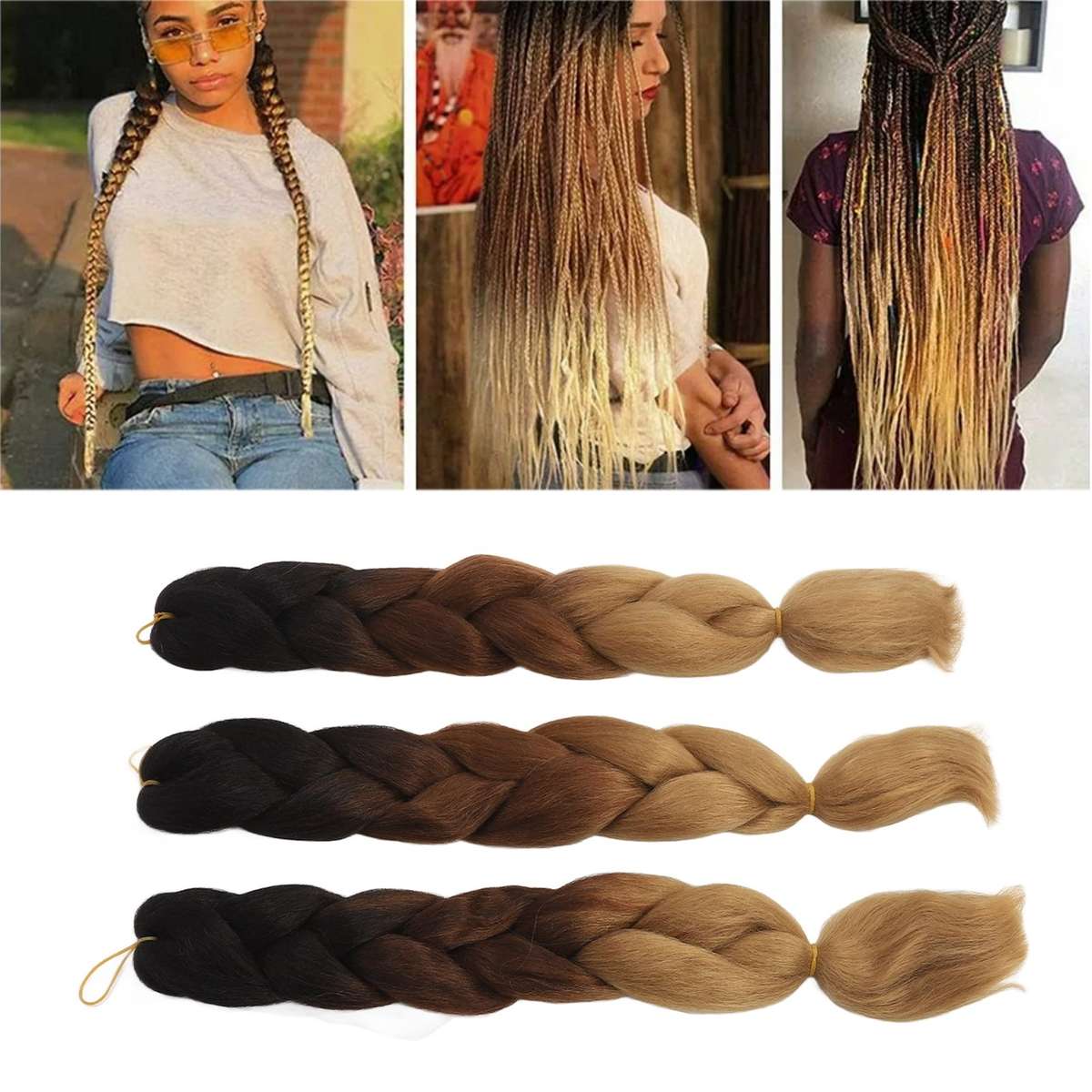 3pcs C14 Hair Dreadlocks Extensions Gradient Color Braiding Hair Extension S CHW