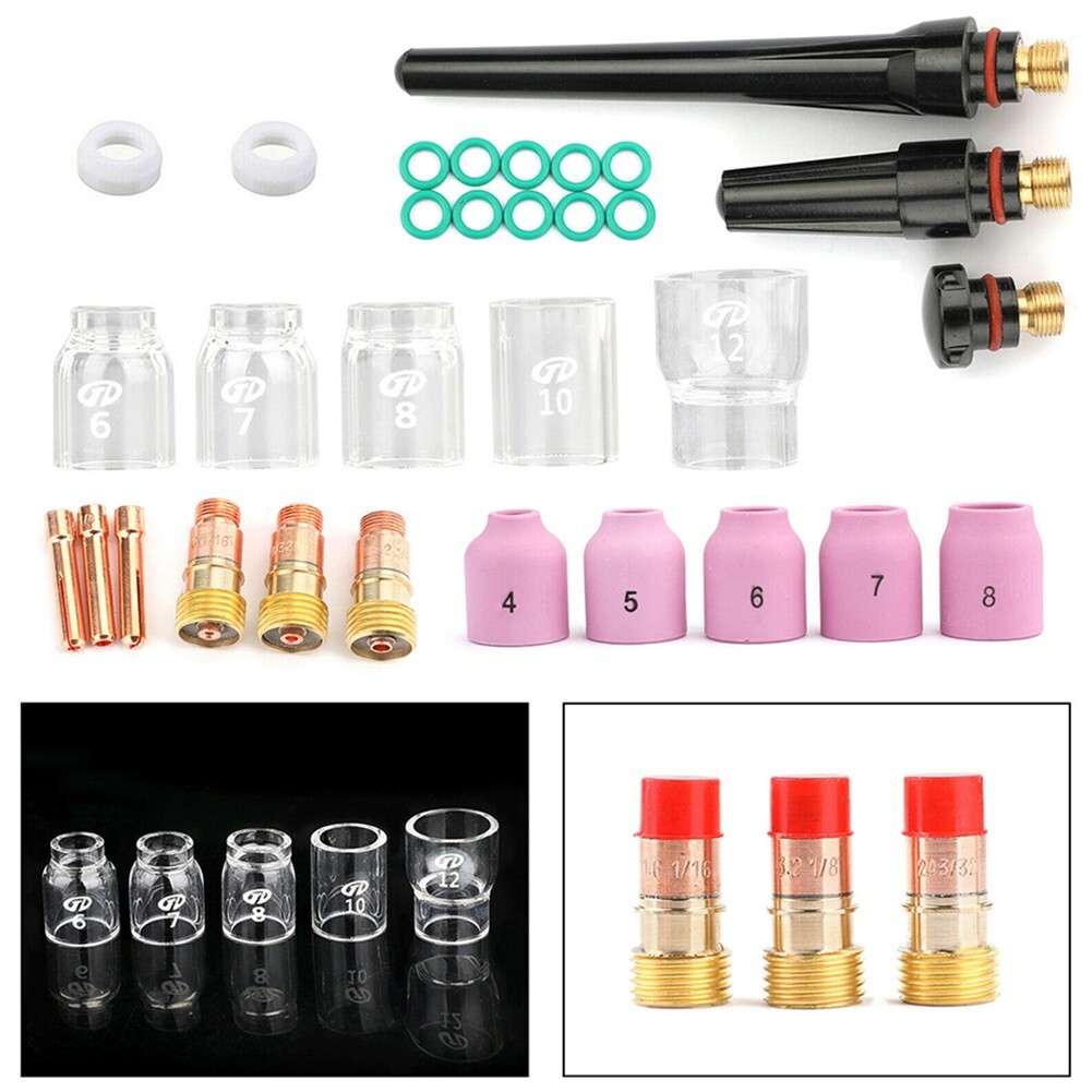 31PCS TIG Welding Torch Gas Lens Nozzles Tungsten Electrode Kit For WP17/18/26