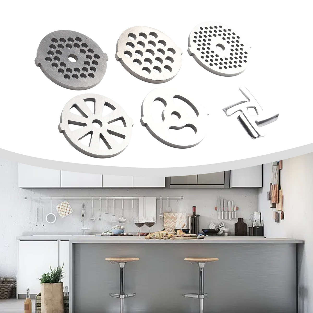 6X Meat Grinder Mixer Plate Discs Stainless Steel Kit-Food Grinders Accessories