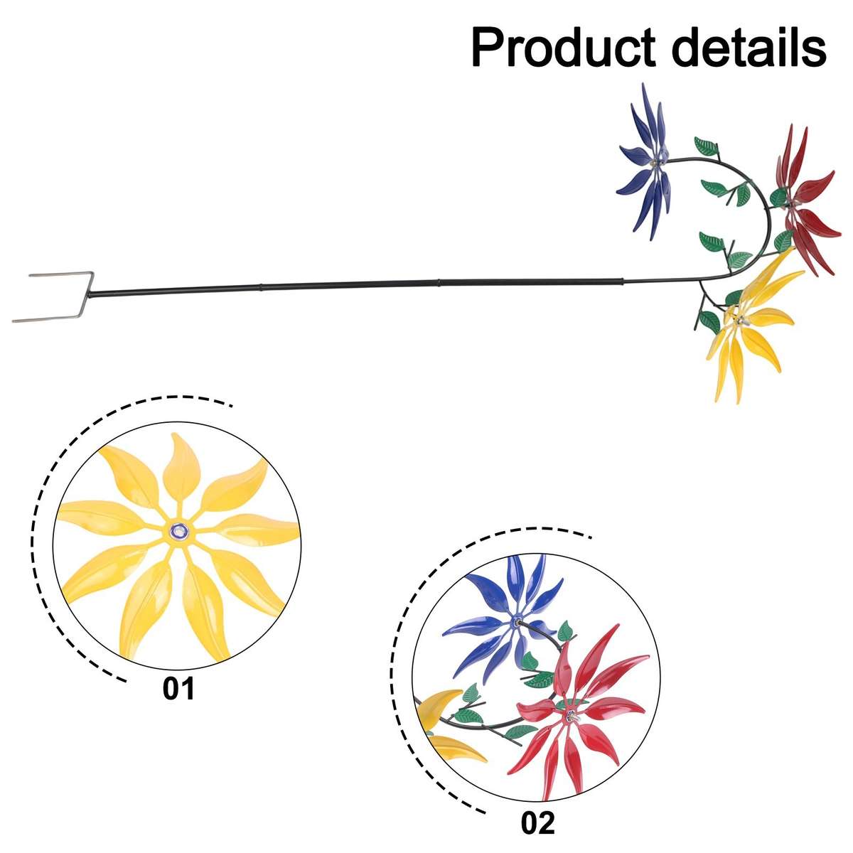 Multi Colored Flower Wind Spinner For Captivating Garden Sculpture Decor