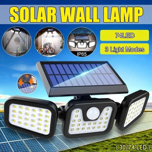 Outdoor Solar Lights Motion Sensor Wall Lights, 74-LEDs 3 Lighting Modes