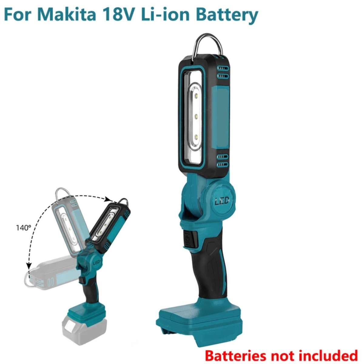 1200lm LED Work Light Flashlight For Makita 18V Battery Handheld FloodLight Hook