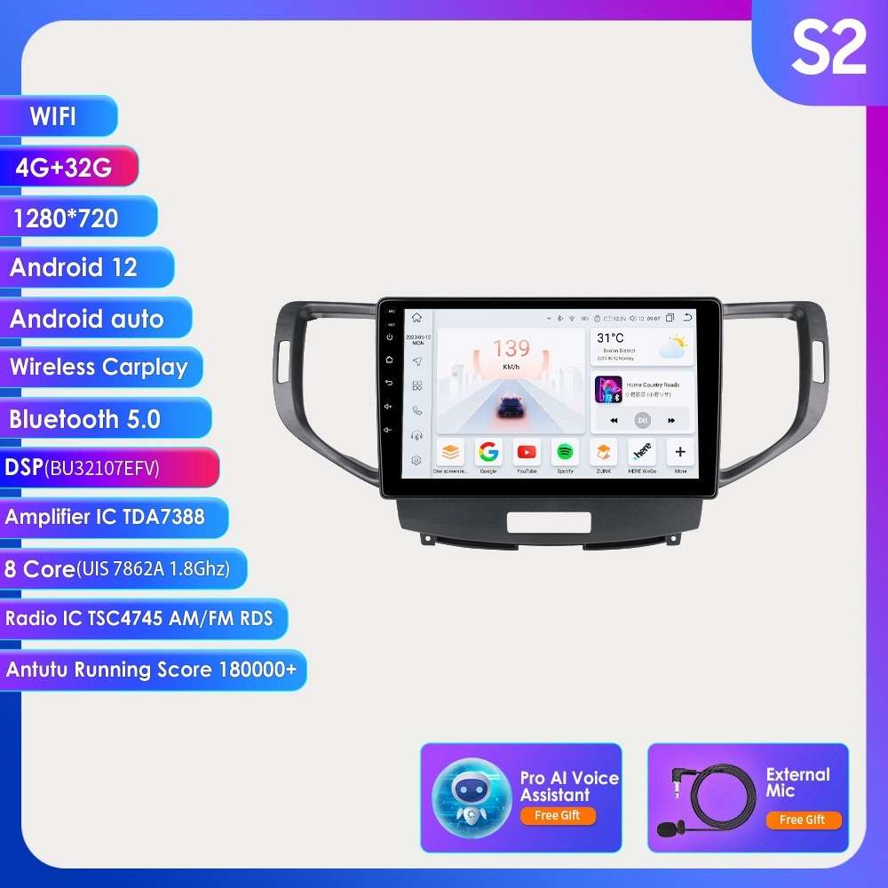 8Core Carplay For Acura TSX 2009-2014 Android 14 Car Stereo Radio Multimedia GPS