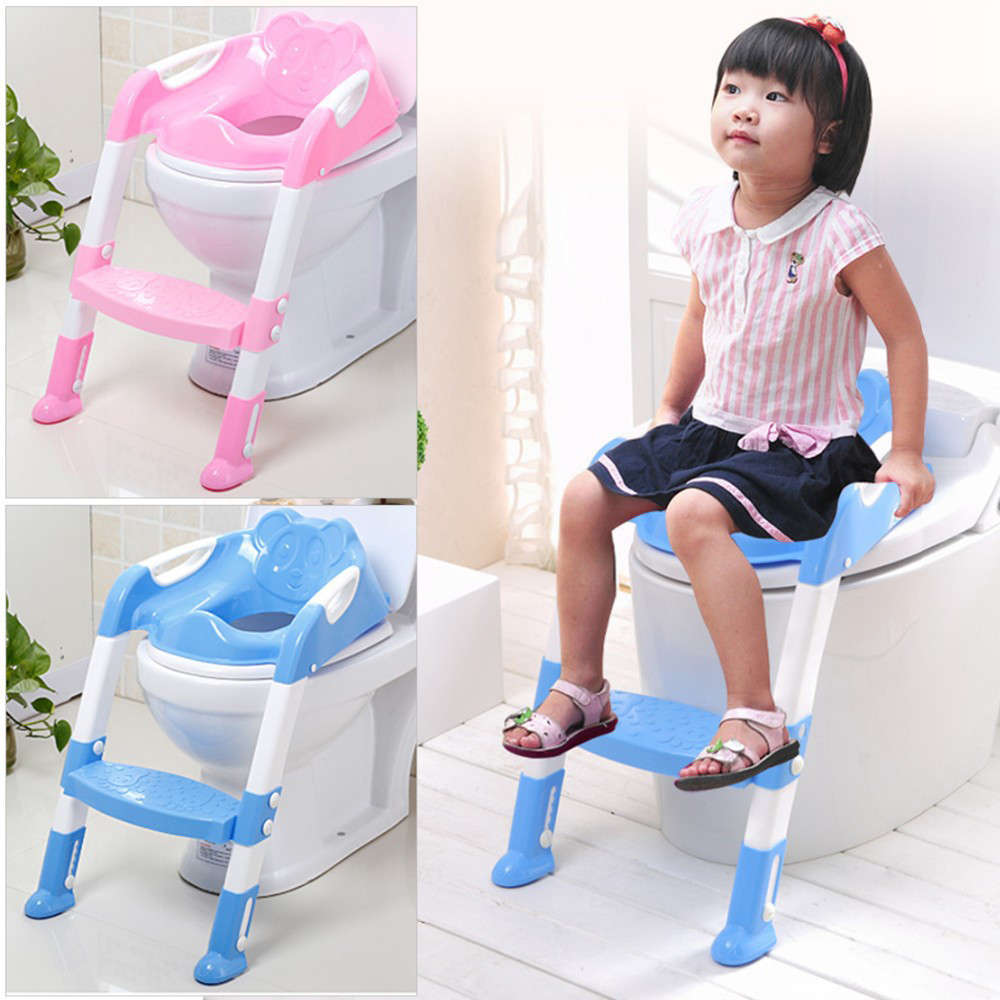 Folding Toddler Potty Training Toilet Ladder - Pink & Blue