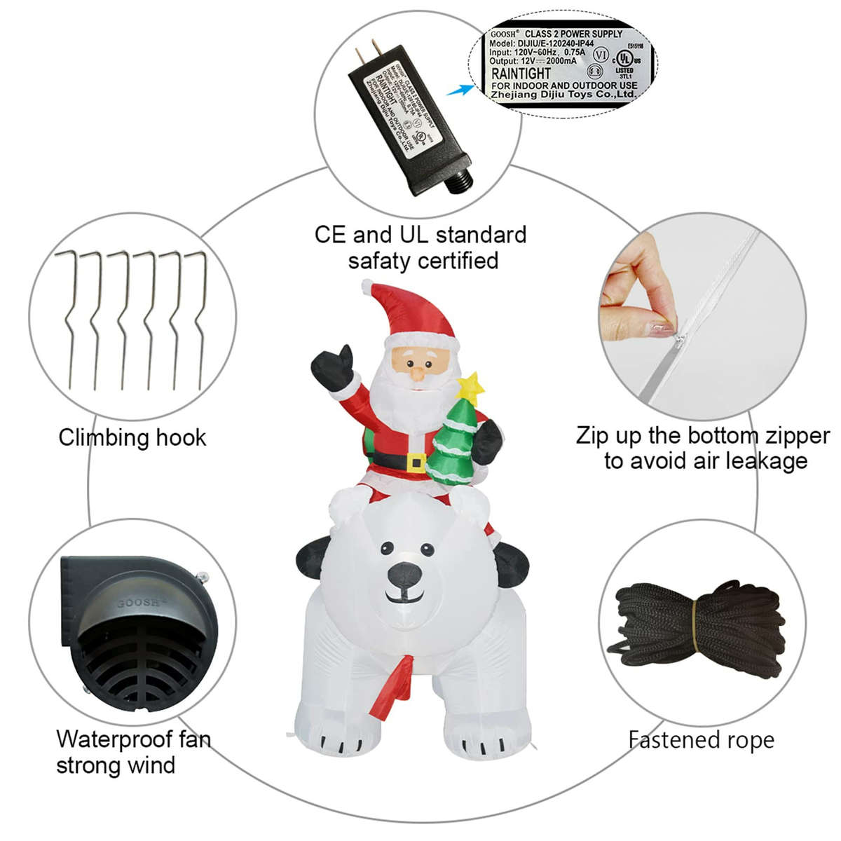 7 ft Light Up Animation Polar Bear & Santa LED Christmas Inflatable Decoration