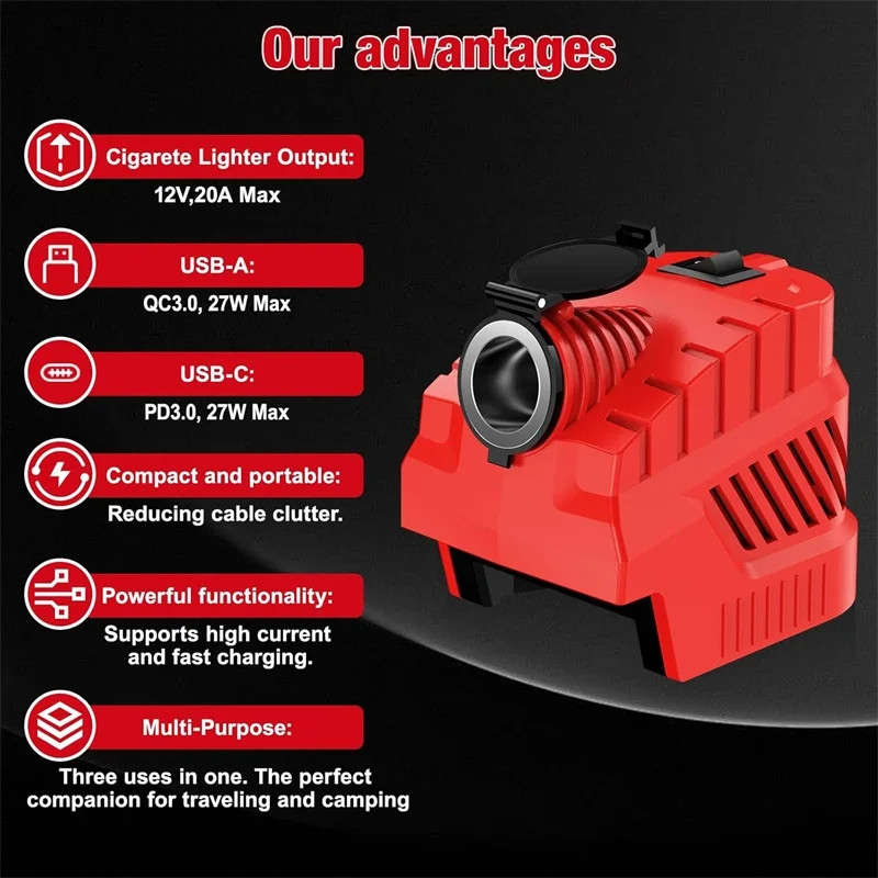 240W DC 12V Buck Converter Regulator Car Cigarette Lighter for Milwaukee 18V