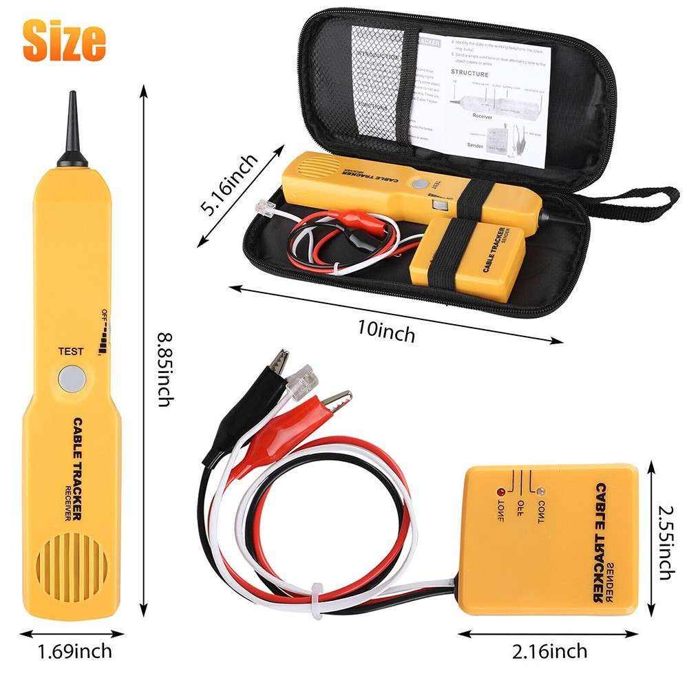 Network Cable Tester RJ11 Line Finder Toner Electric Wire Tracer Pouch
