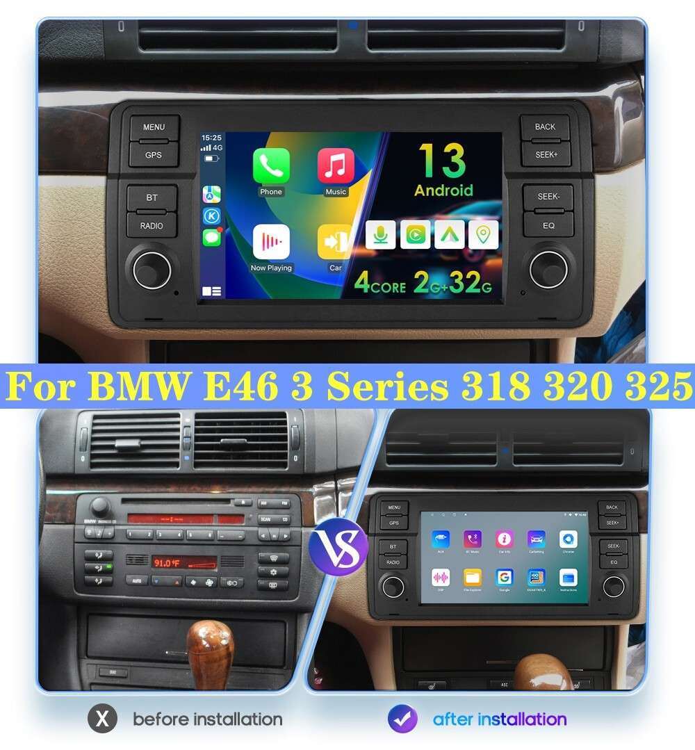 7'' Android 13 Apple Carplay Radio Car Stereo RDS Fit BMW E46/318i/320i/