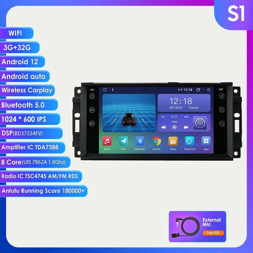 7" For Jeep Wrangler Compass Chrysler Android 8Core CarPlay Stereo Radio GPS Nav