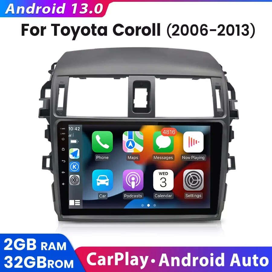 For Toyota Corolla 2006-2013 9" Android 13 Carplay Car Stereo Radio GPS Headunit