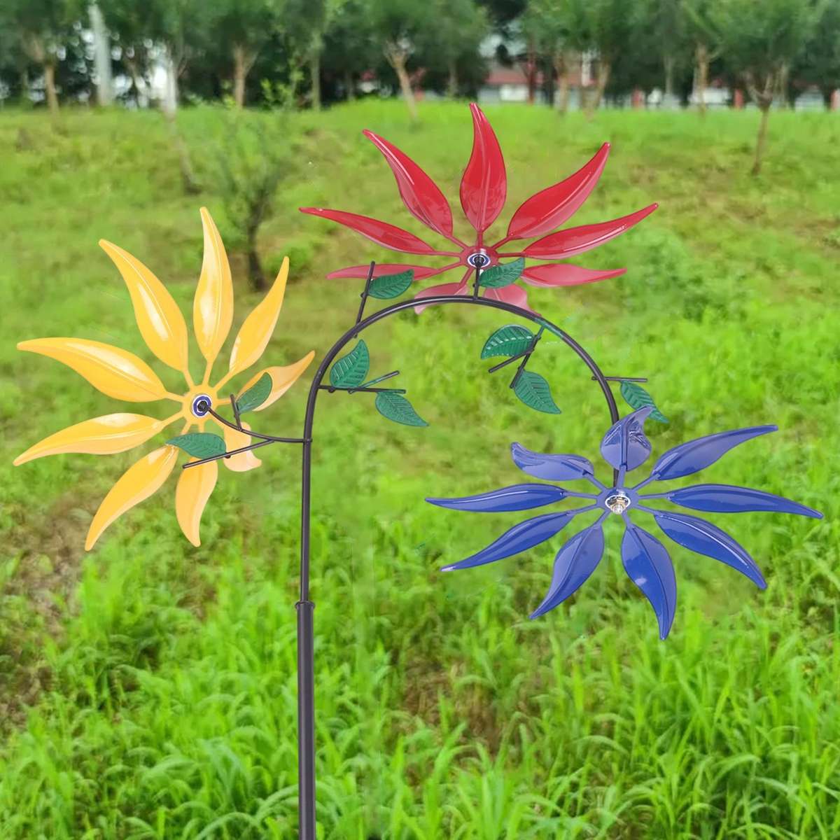 Multi Colored Flower Wind Spinner For Captivating Garden Sculpture Decor