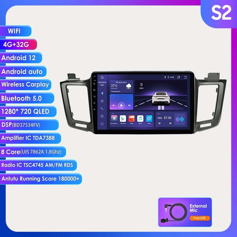 For Toyota RAV4 2013-2017 8Core Android 12 PIP Car Stereo Radio DSP GPS CarPlay