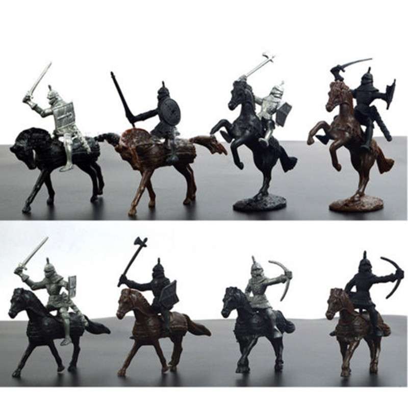 28pcs/set Medieval Knights Soldiers Cavalry Horses Warriors Figure Model Toy