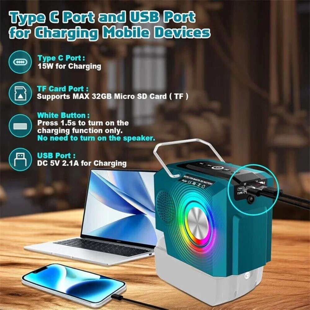 Bluetooth Speaker Cordless Loudspeaker Stereo For Makita 18V Battery Party Gift
