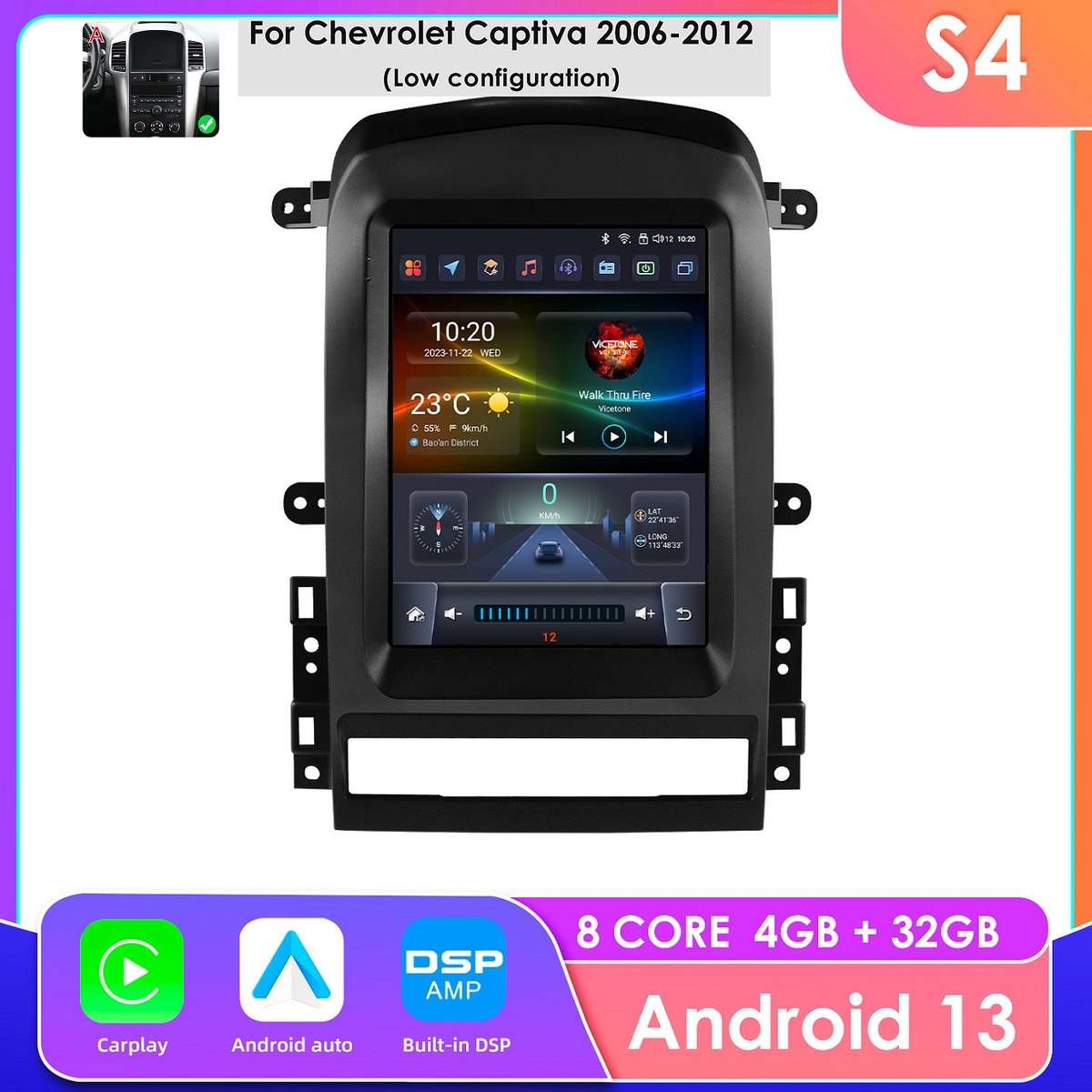 9.7" For Chevrolet Captiva 2006-2012 Android 13 Car Carplay GPS Stereo Radio DSP