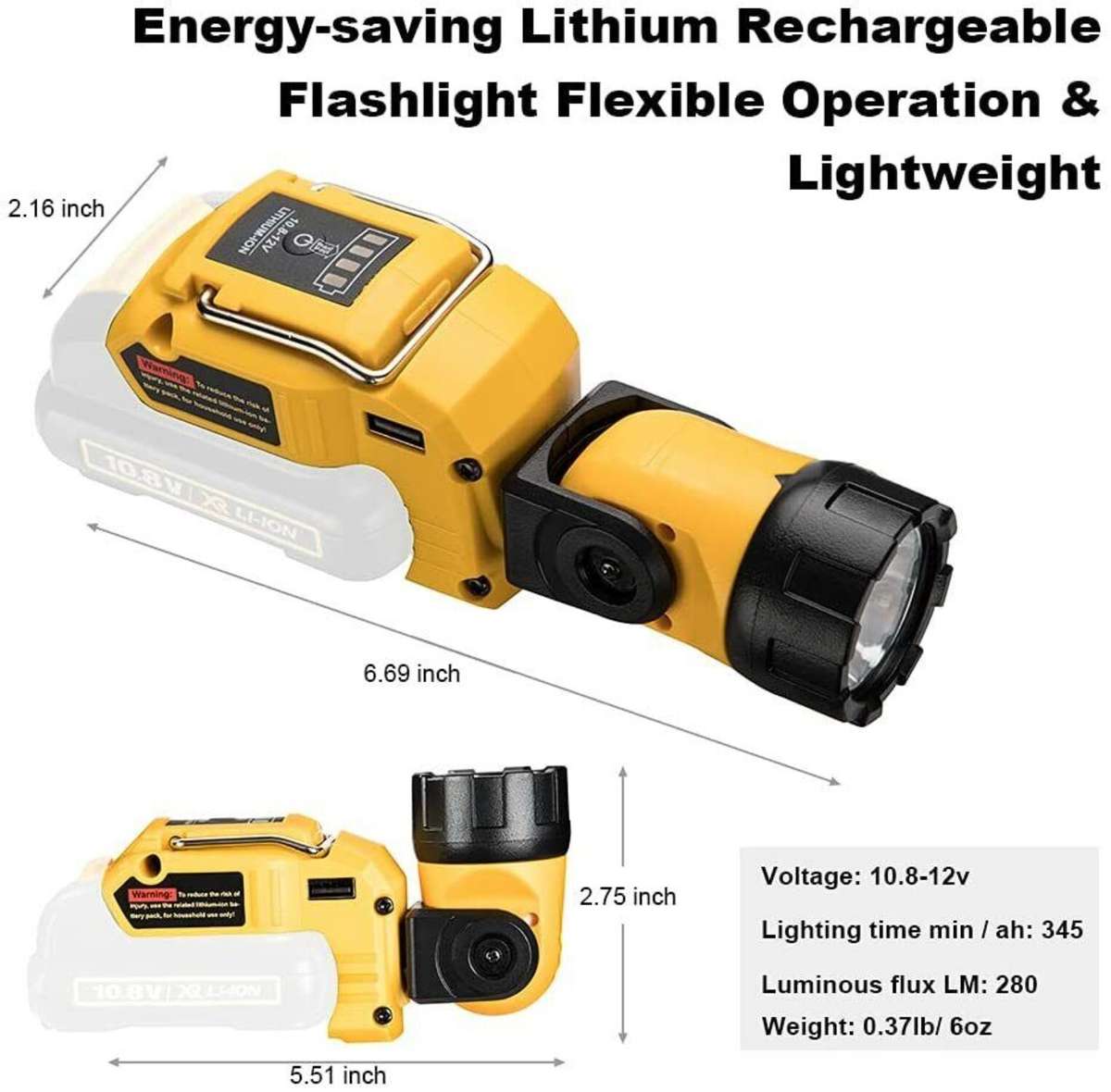 LED Work Light Electric Spotlight Flashlight For DeWalt 12V MAX Li-Ion Battery