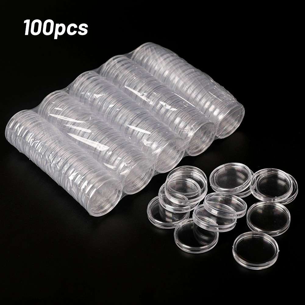 100x Plastic Clear Round-Coin Capsule Container Storage Box Holder Case 39mm