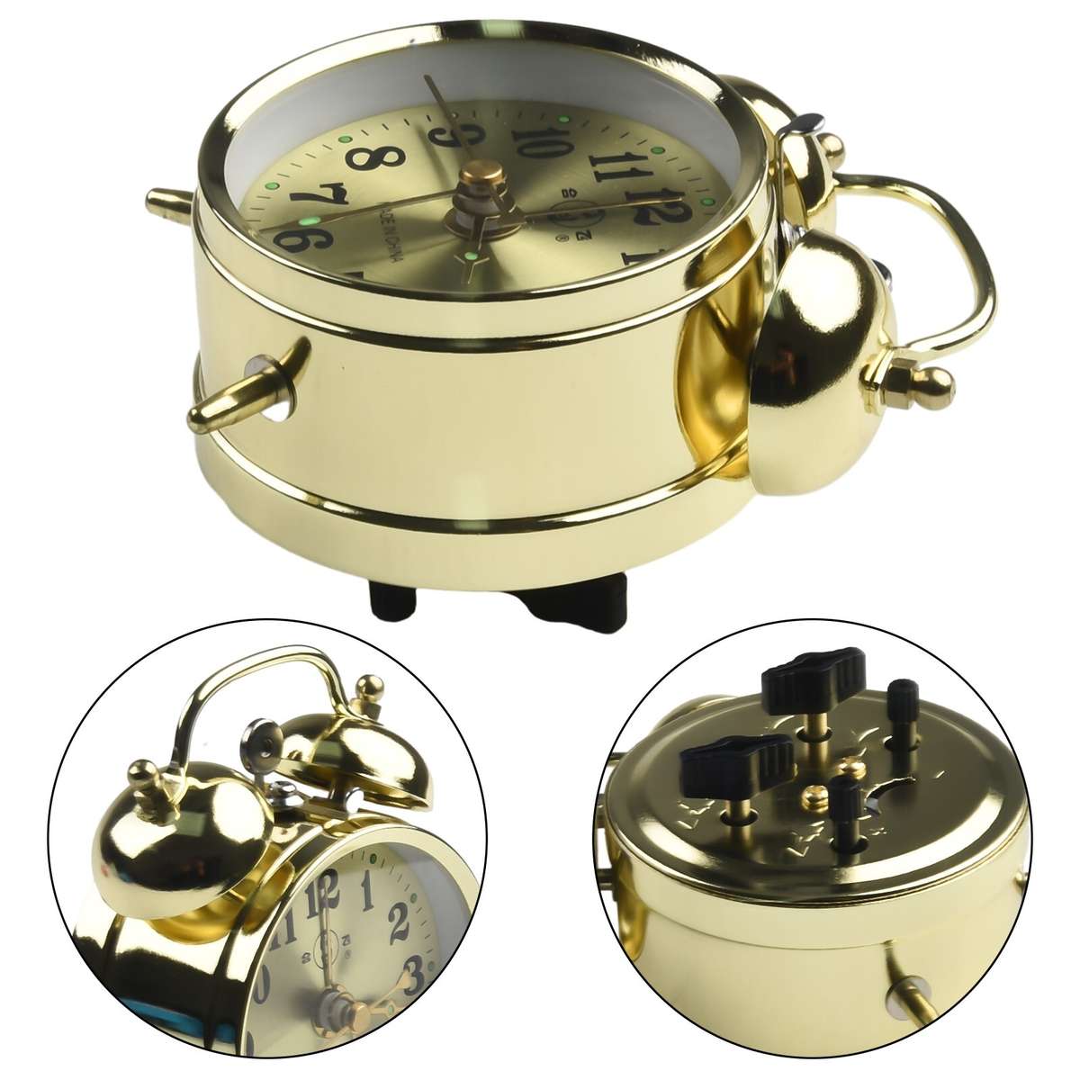 Horseshoe Mechanical Gold Alarm Clock Manual Wind-Up Vintage Metal Clock-Cute
