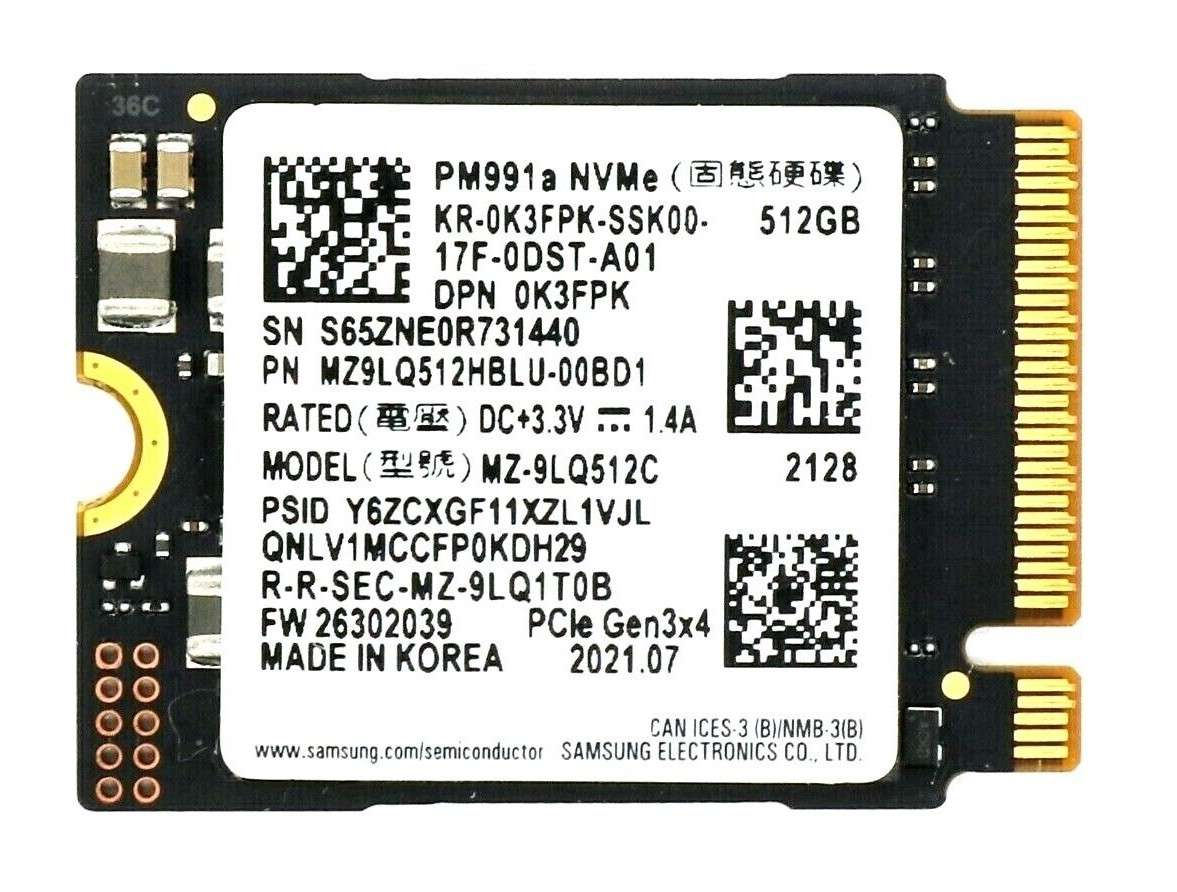 Samsung PM991a 2230 512GB PCIe 3.0x4 NVMe M.2 SSD SteamDeck Surface