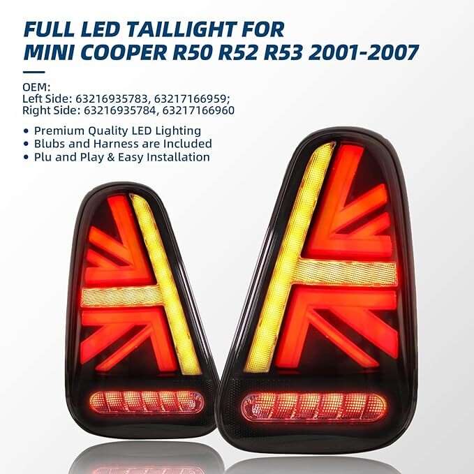 LED Tail Lights Brake Lamps For 2002-2006 BMW Mini Cooper R53 R52 R50 Left+Right
