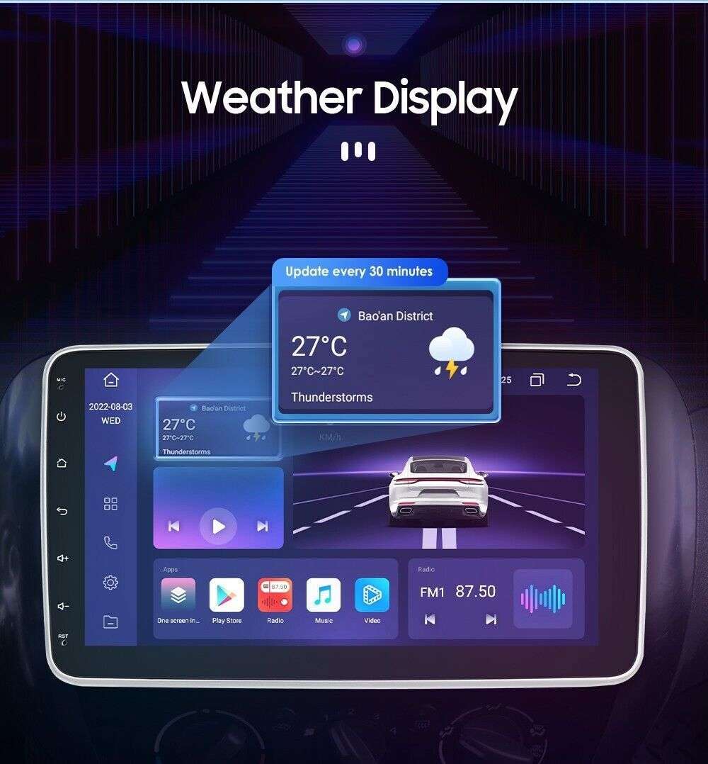 Single 1DIN Rotatable 10.1''Android 12 Touch Screen CarPlay Radio GPS WIFI 128GB