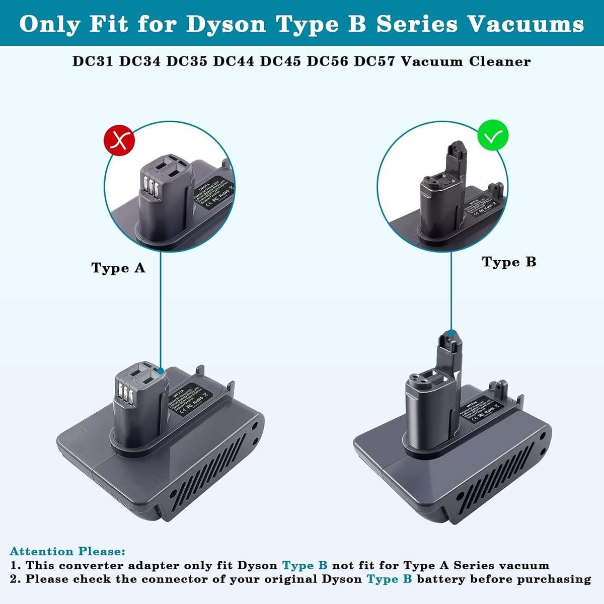 for Dyson DC31 Type B Battery Adapter for Makita 18V Battery to DC35 DC34 Vacuum