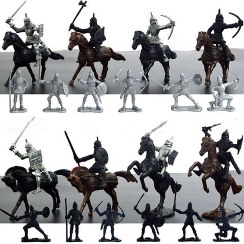 28pcs/set Medieval Knights Soldiers Cavalry Horses Warriors Figure Model Toy