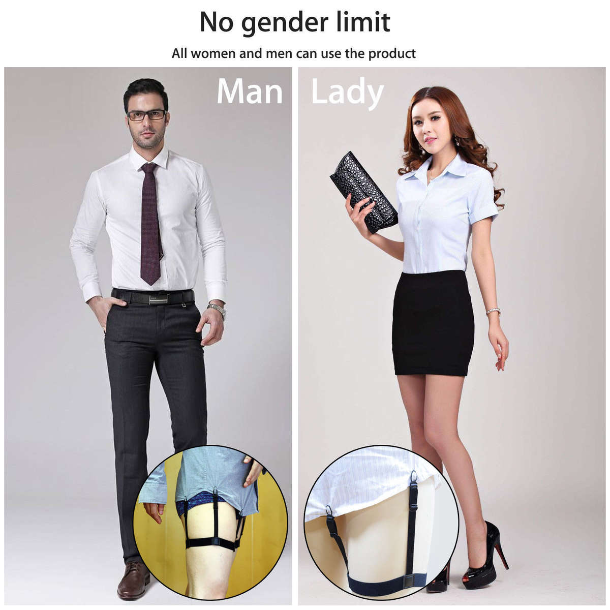 2x Mens Shirt Stays Holders Elastic Garter Belt ,Non-Slip Locking Clamps Uniform