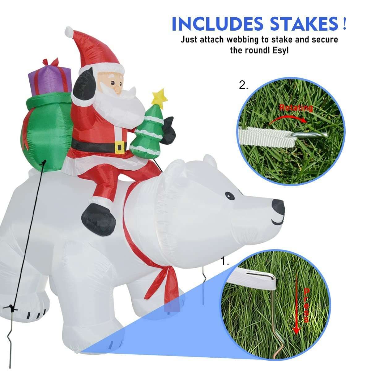 7 ft Light Up Animation Polar Bear & Santa LED Christmas Inflatable Decoration