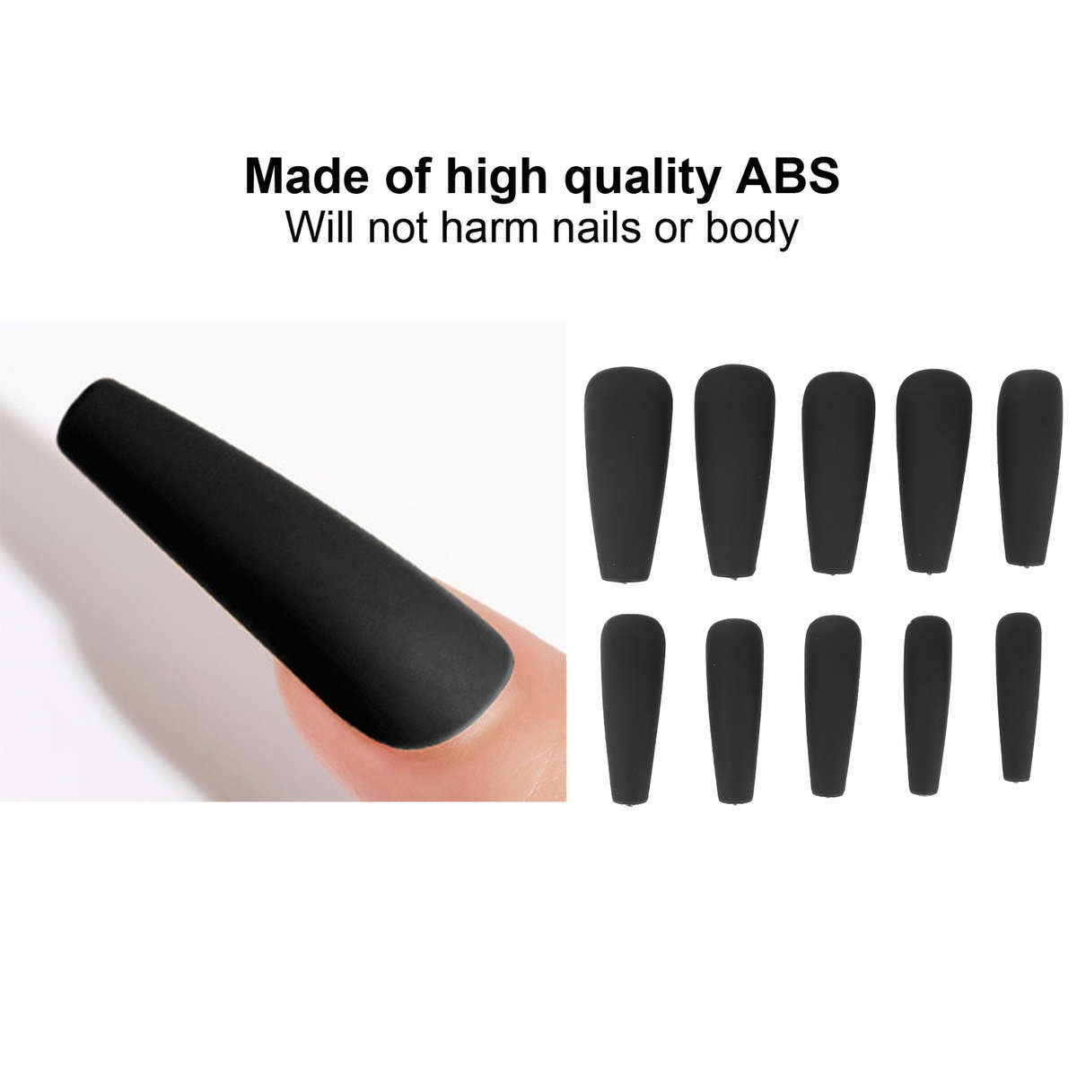 10pcs Long Coffin Glossy Fake Nails Artificial Press On Full Cover False Tip CHW