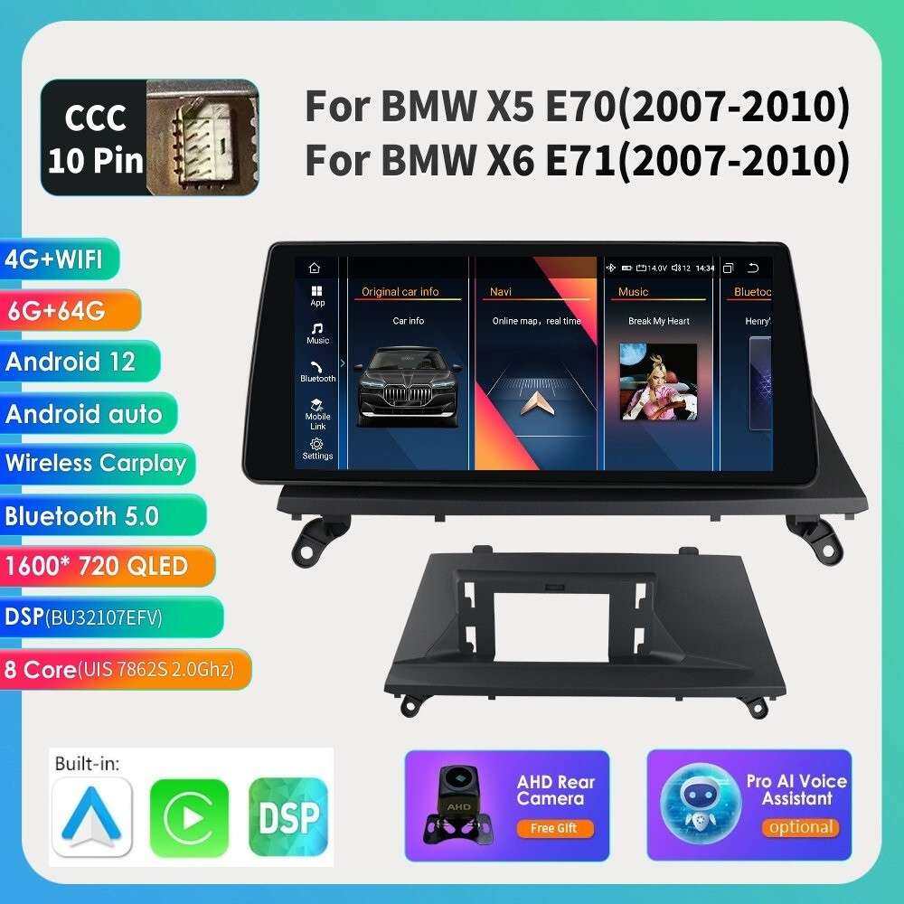 6+64GB Car GPS Stereo Radio WiFi Android Auto CarPlay For BMW X5 X6 E70 E71 CCC