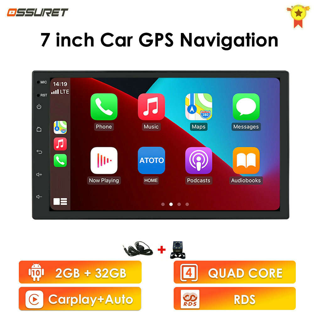 7'' 2 DIN CarPlay Android 10 Car Stereo Radio RDS Head Unit GPS Navi Wifi 2+32GB