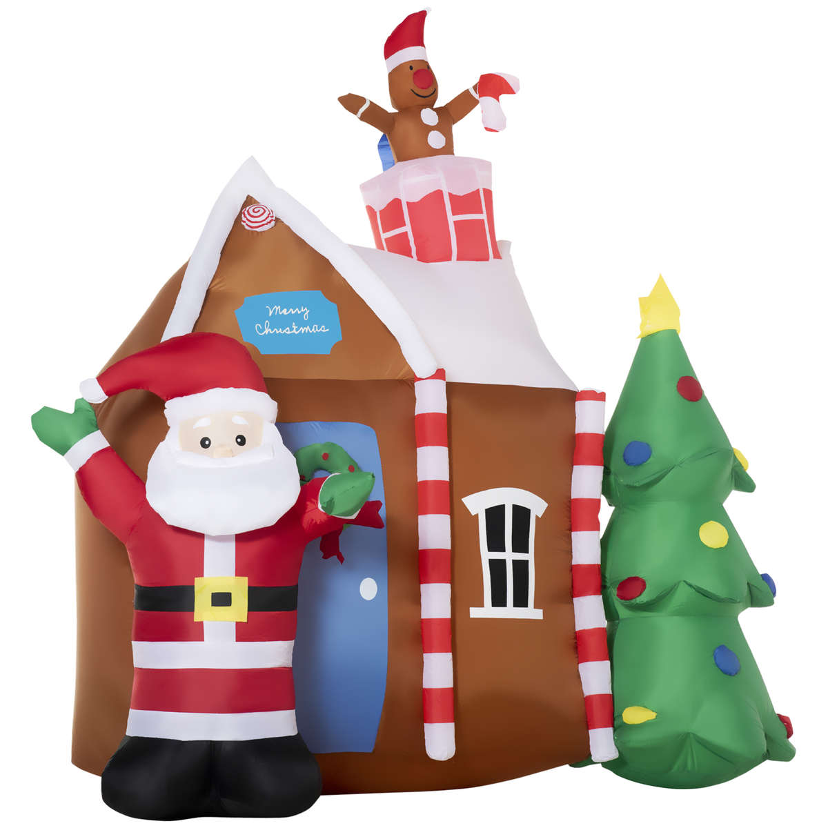 7FT Inflatable Christmas Gingerbread House Santa and Christmas Tree Decoration