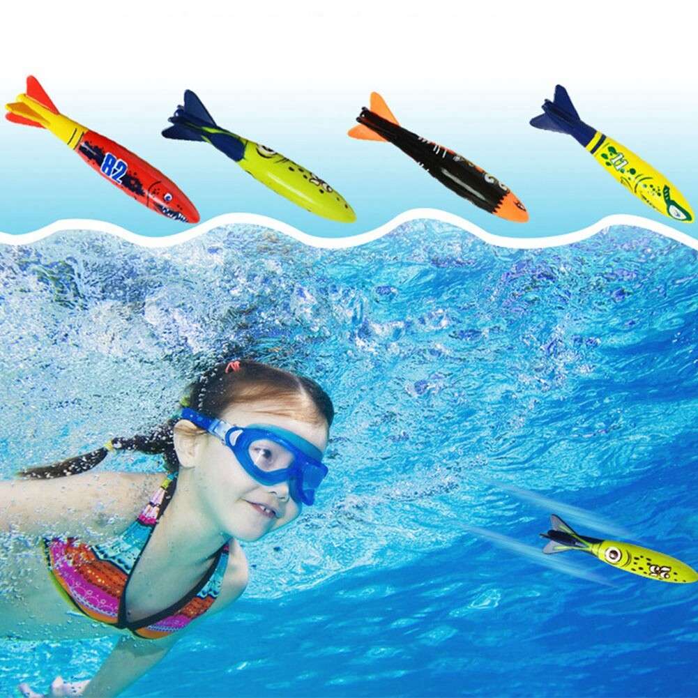 4 Pcs Underwater Torpedo Throwing Swimming Diving Game Summer Toy~ CW