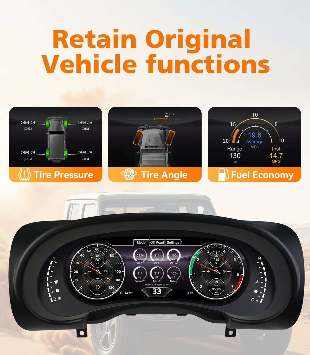 12.3" For Jeep Wrangler 2007-2010 Car LCD Digital Cluster Dashboard Speedometer