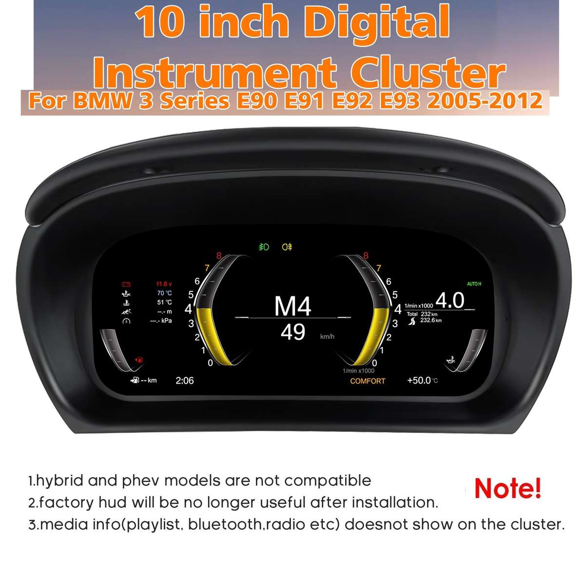 10" Digital Instrument Cluster Speedometer Panel For BMW 3 Series E90-E93 05-12