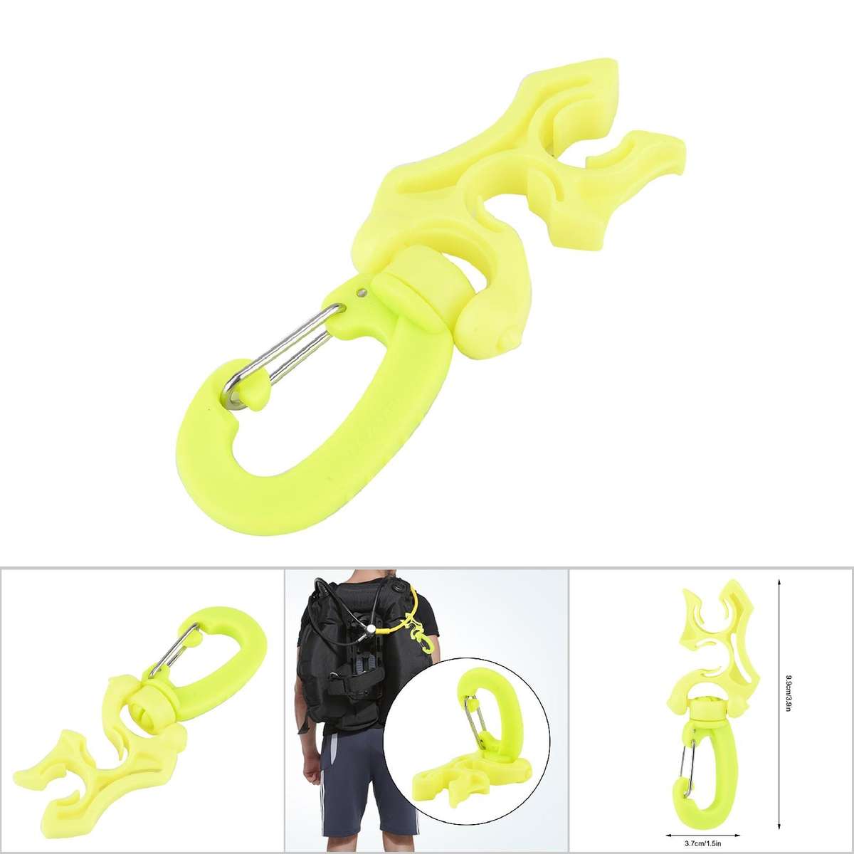 (Yellow)Scuba Diving Double BCD Hose Holder Clip Regulator Retainer Buckle CH