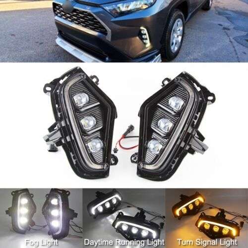LED DRL Daytime Running Light Fog Lamps W/Turn Signal For Toyota RAV4 2019-2022