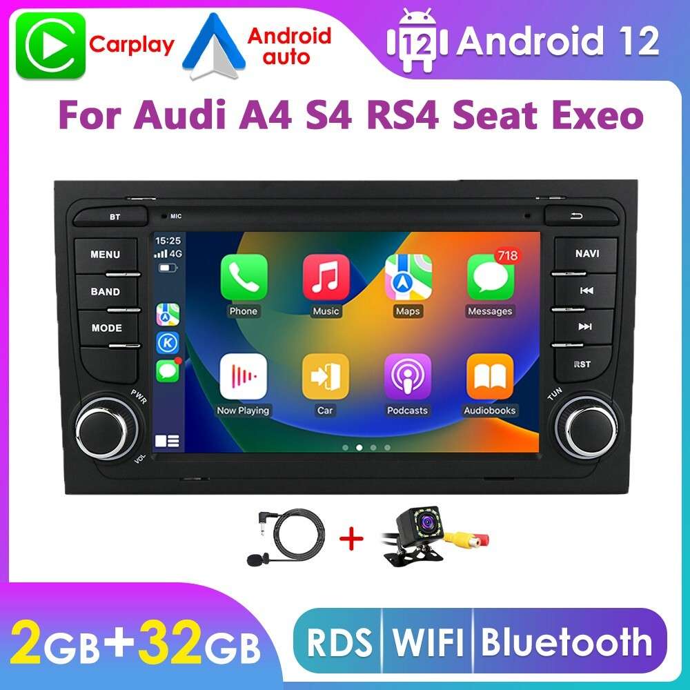 Android 12 Car MultiMedia GPS Navigation BT Stereo Radio for AUDI A4 RS4 S4 B6 7